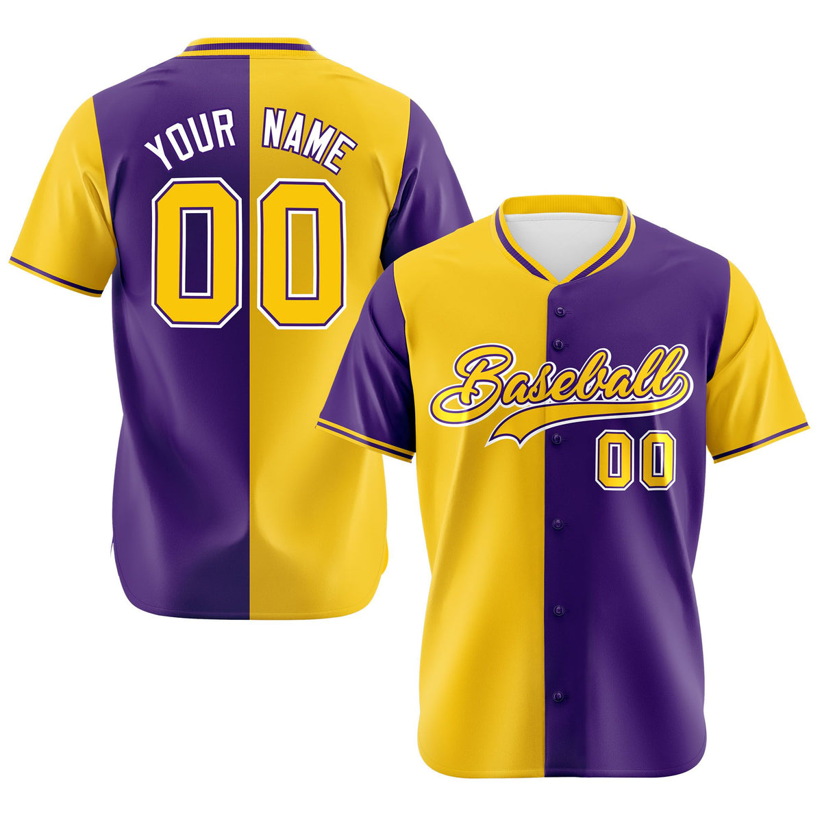Custom Gold Purple Authentic Split Fashion Baseball Jersey