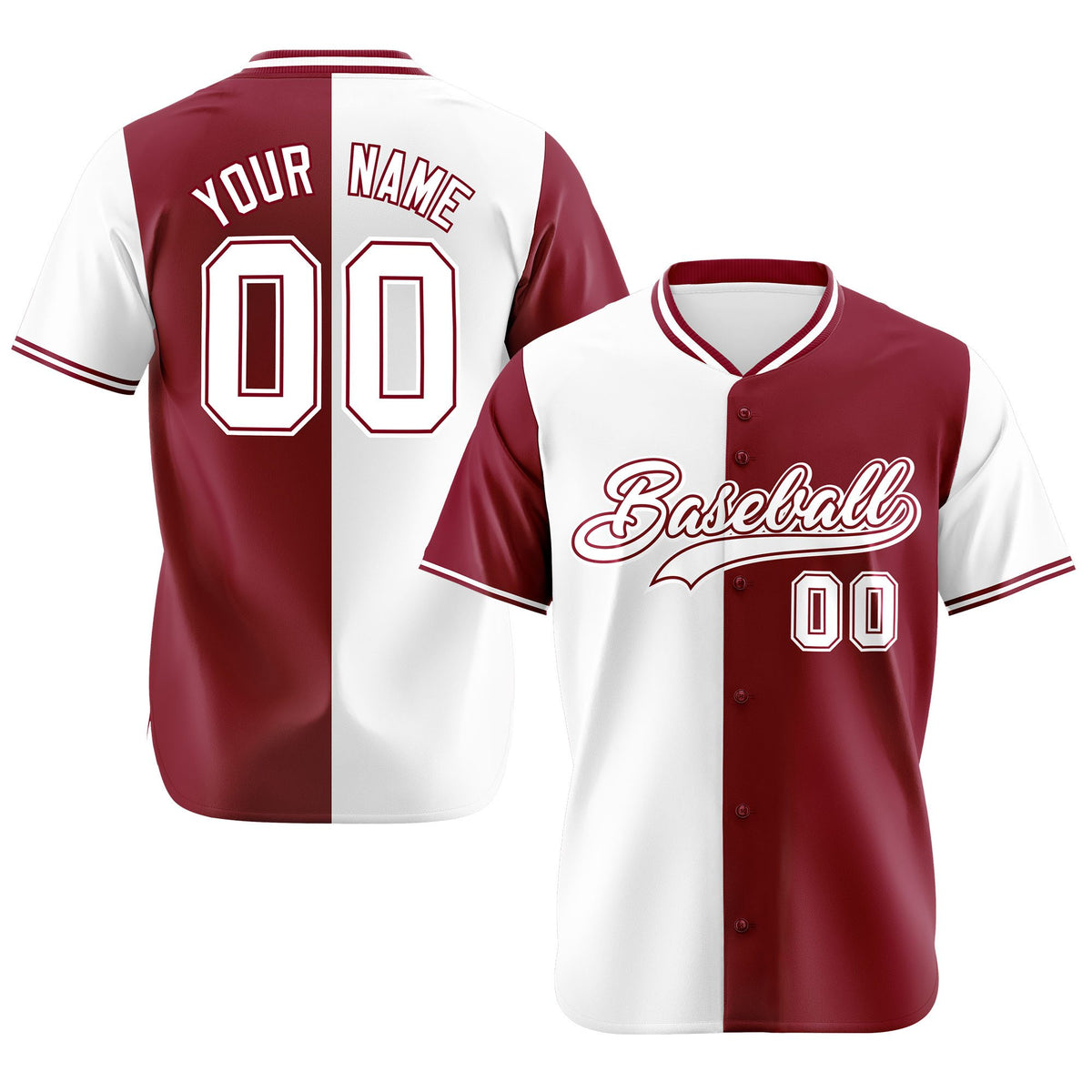Custom White Crimson Authentic Split Fashion Baseball Jersey