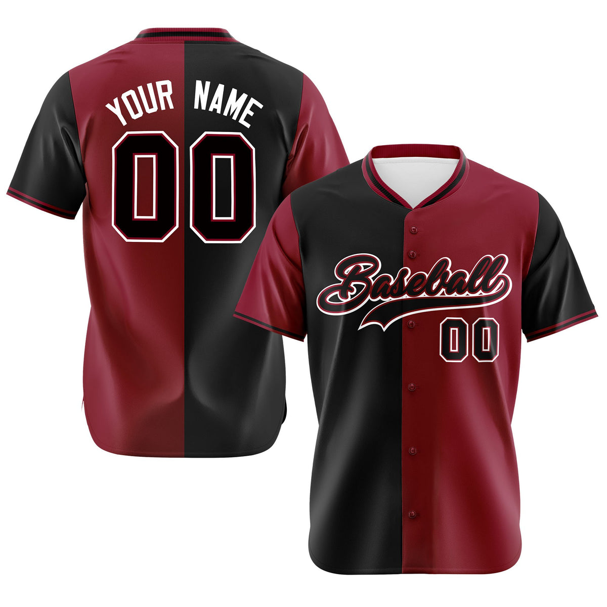 Custom Black Crimson Authentic Split Fashion Baseball Jersey