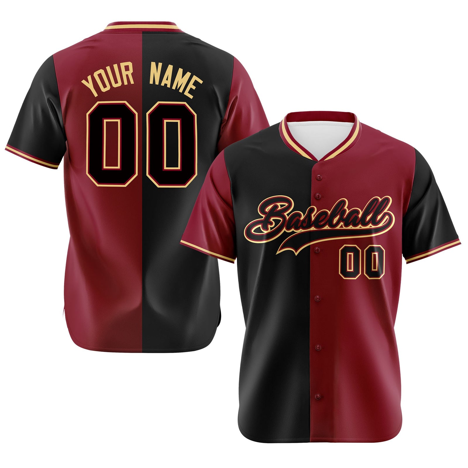 Custom Black Crimson Authentic Split Fashion Baseball Jersey