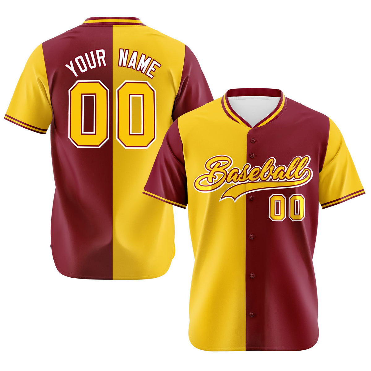 Custom Gold Crimson Authentic Split Fashion Baseball Jersey