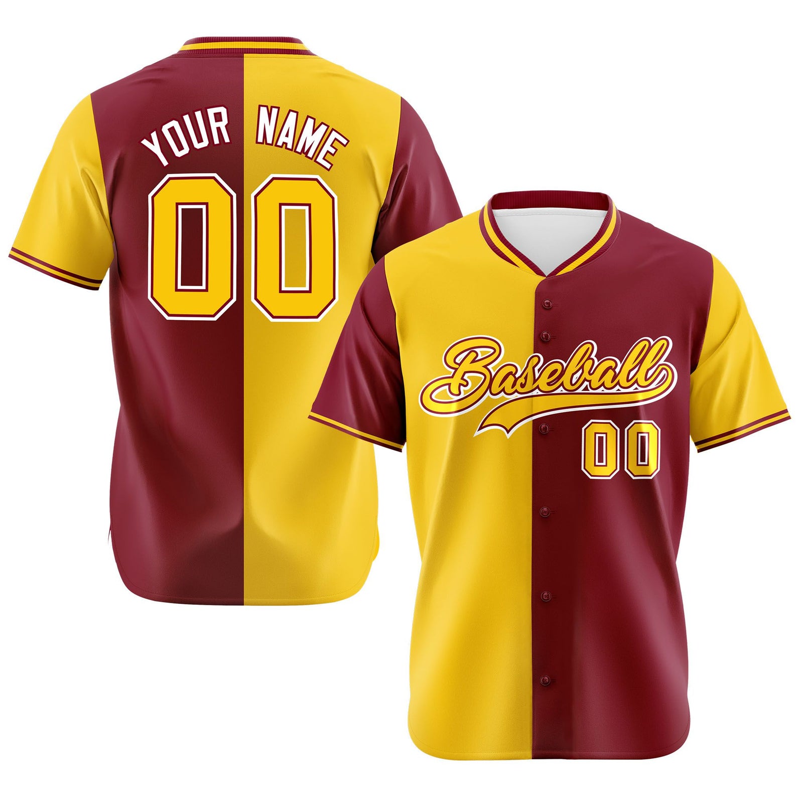 Custom Gold Crimson Authentic Split Fashion Baseball Jersey