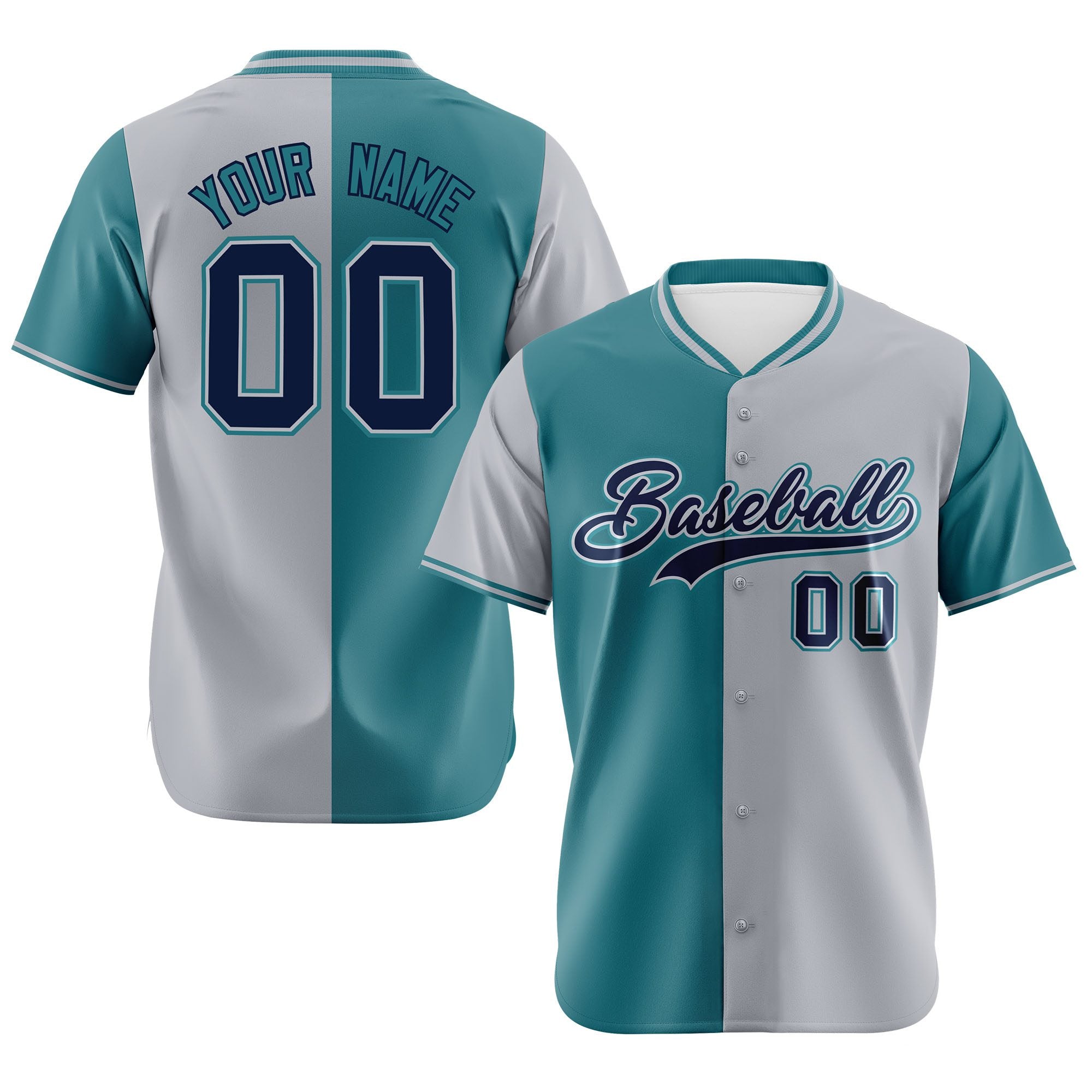 Custom Aqua Gray Authentic Split Fashion Baseball Jersey