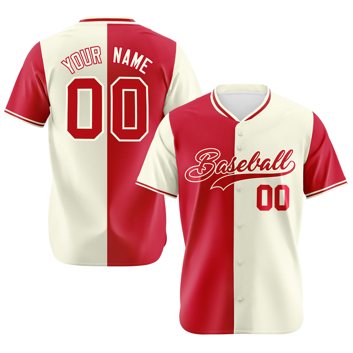 Custom Red Cream Authentic Split Fashion Baseball Jersey