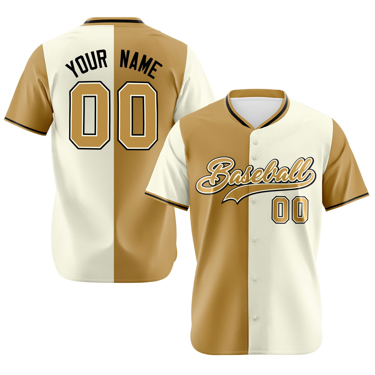 Custom Old Gold Cream Authentic Split Fashion Baseball Jersey