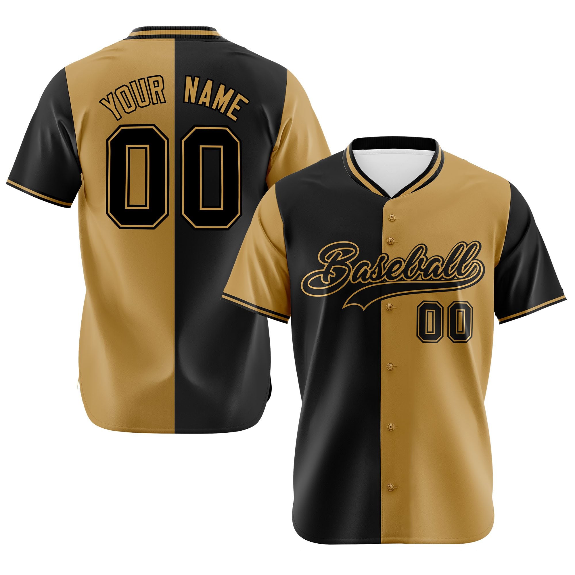 Custom Black Old Gold Authentic Split Fashion Baseball Jersey