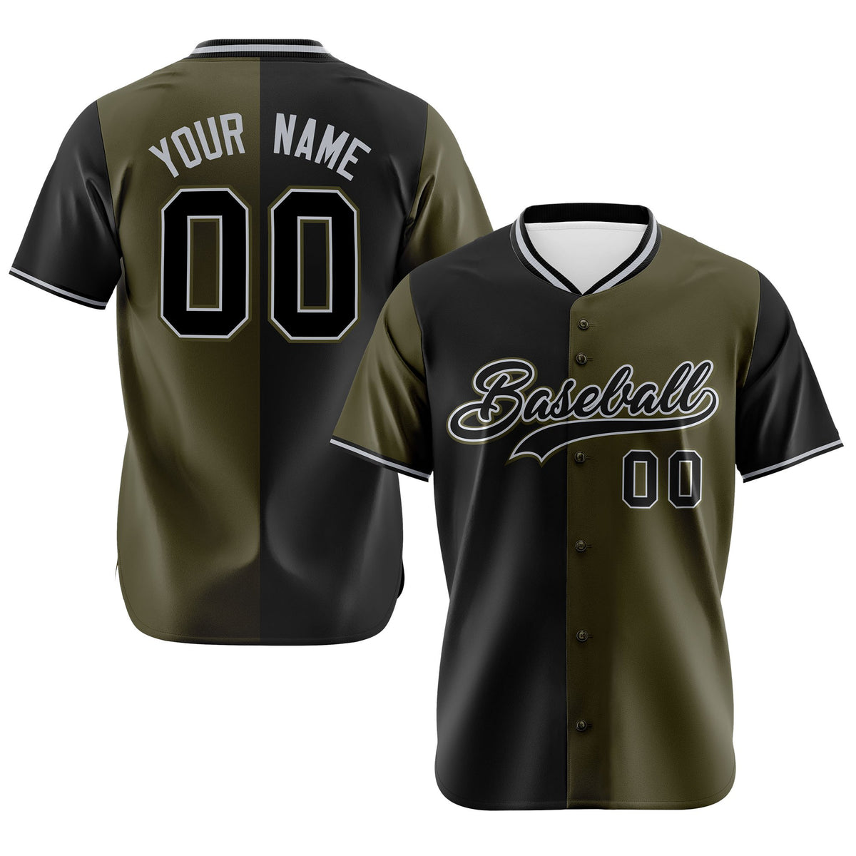 Custom Black Olive Authentic Split Fashion Baseball Jersey