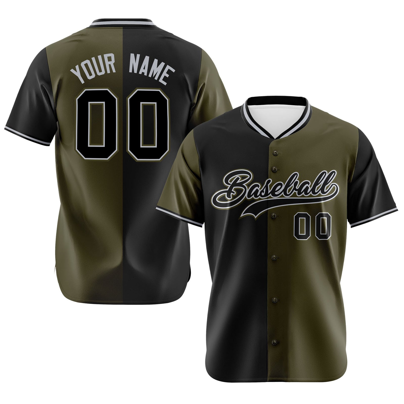 Custom Black Olive Authentic Split Fashion Baseball Jersey