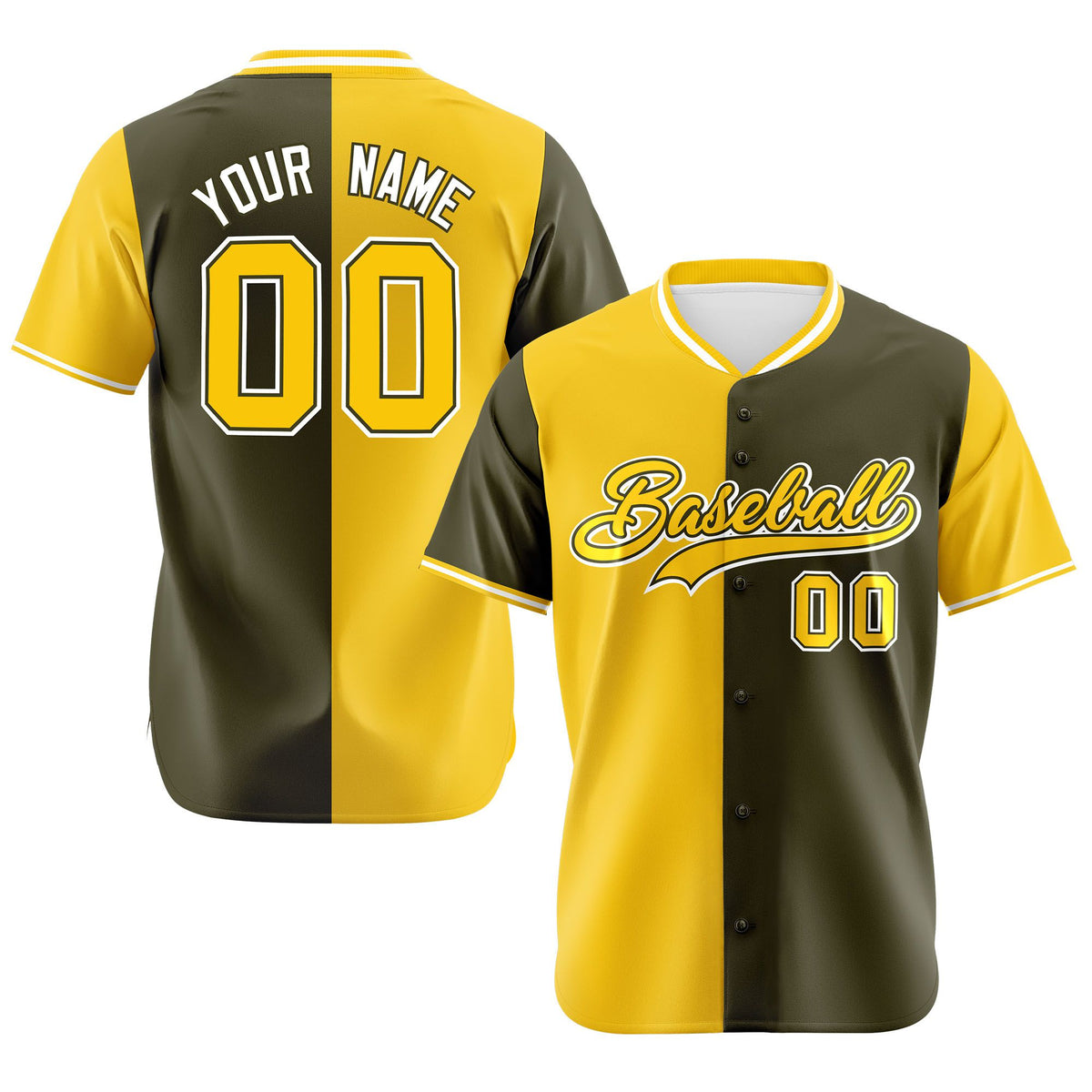 Custom Gold Olive Authentic Split Fashion Baseball Jersey