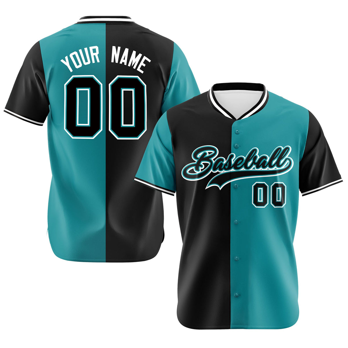 Custom Black Aqua Authentic Split Fashion Baseball Jersey