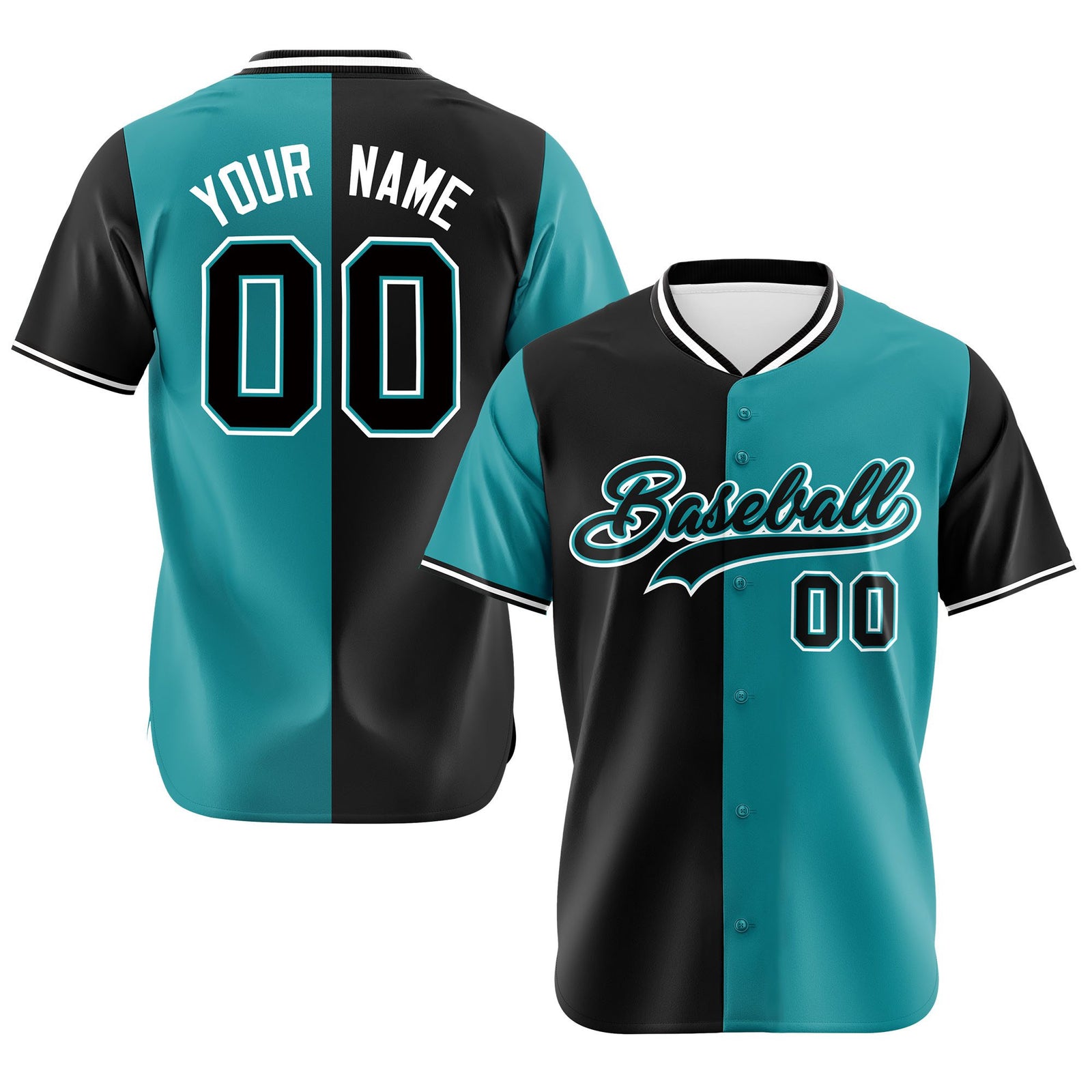 Custom Black Aqua Authentic Split Fashion Baseball Jersey