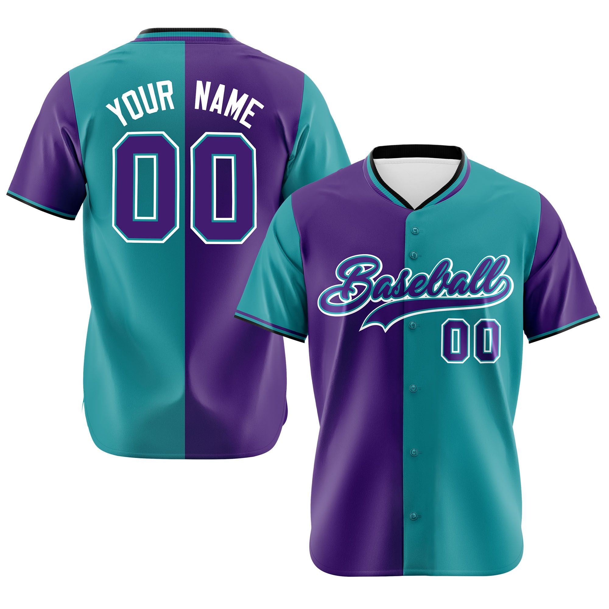 Custom Purple Aqua Authentic Split Fashion Baseball Jersey