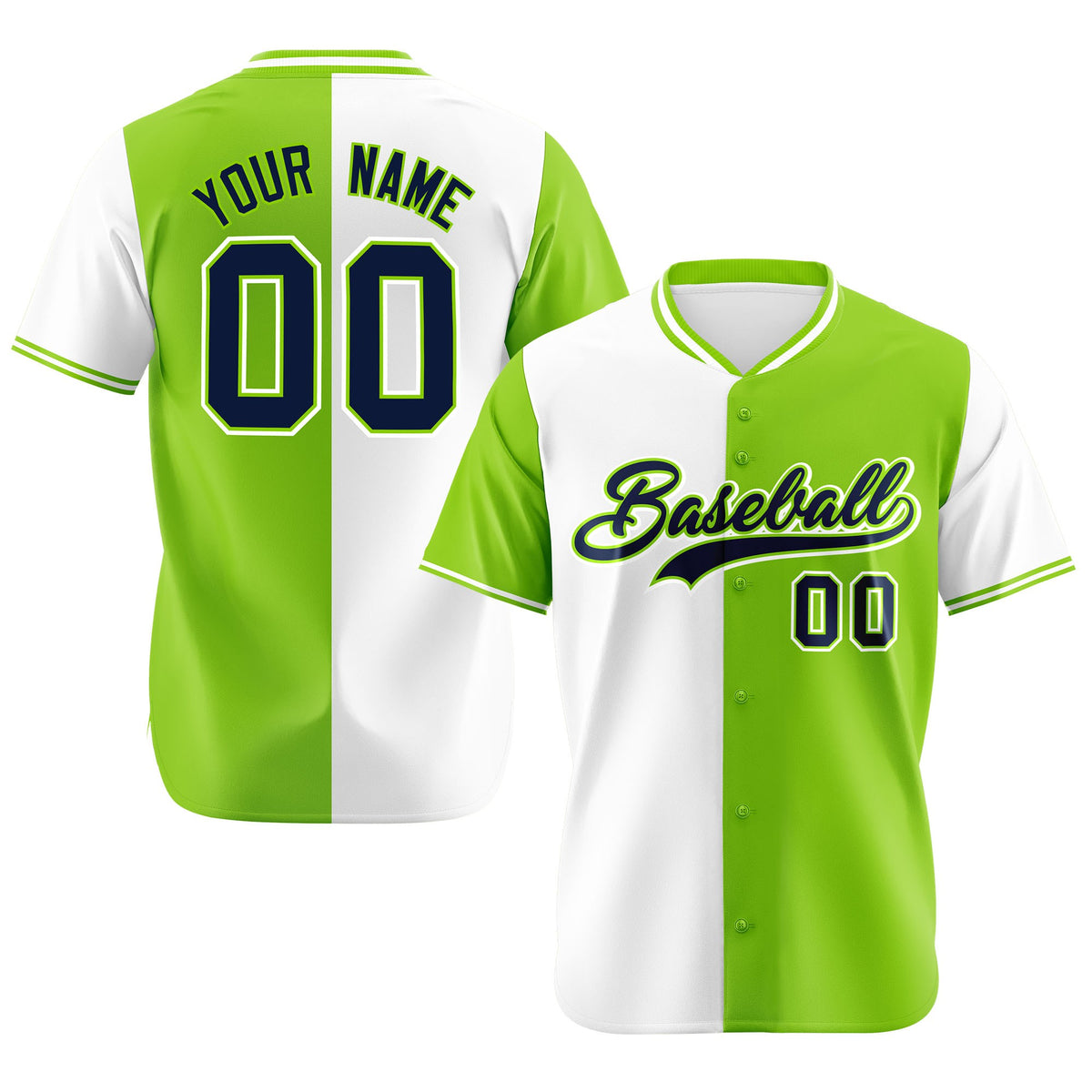 Custom White Neon Green Authentic Split Fashion Baseball Jersey