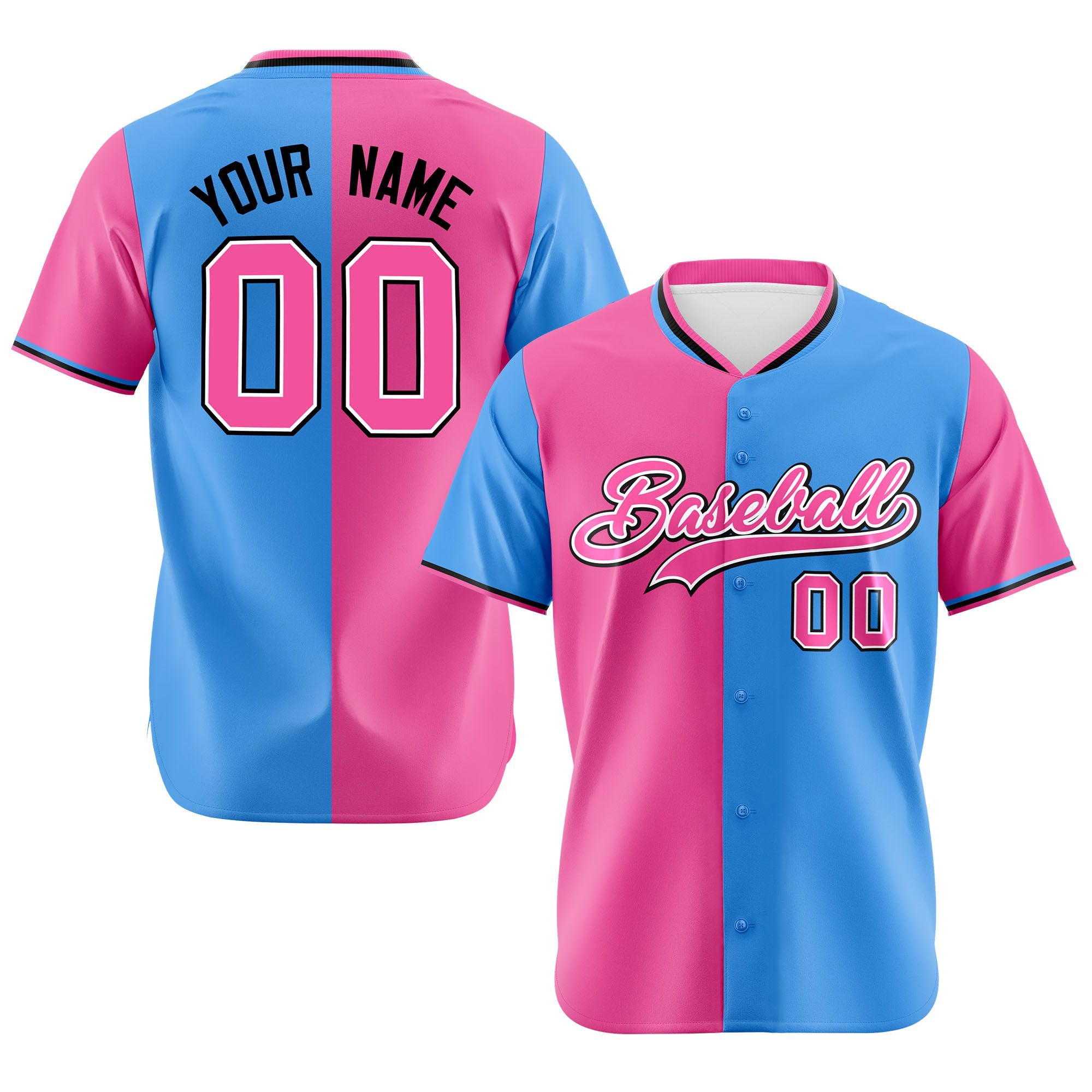 Custom Pink Powder Blue Authentic Split Fashion Baseball Jersey