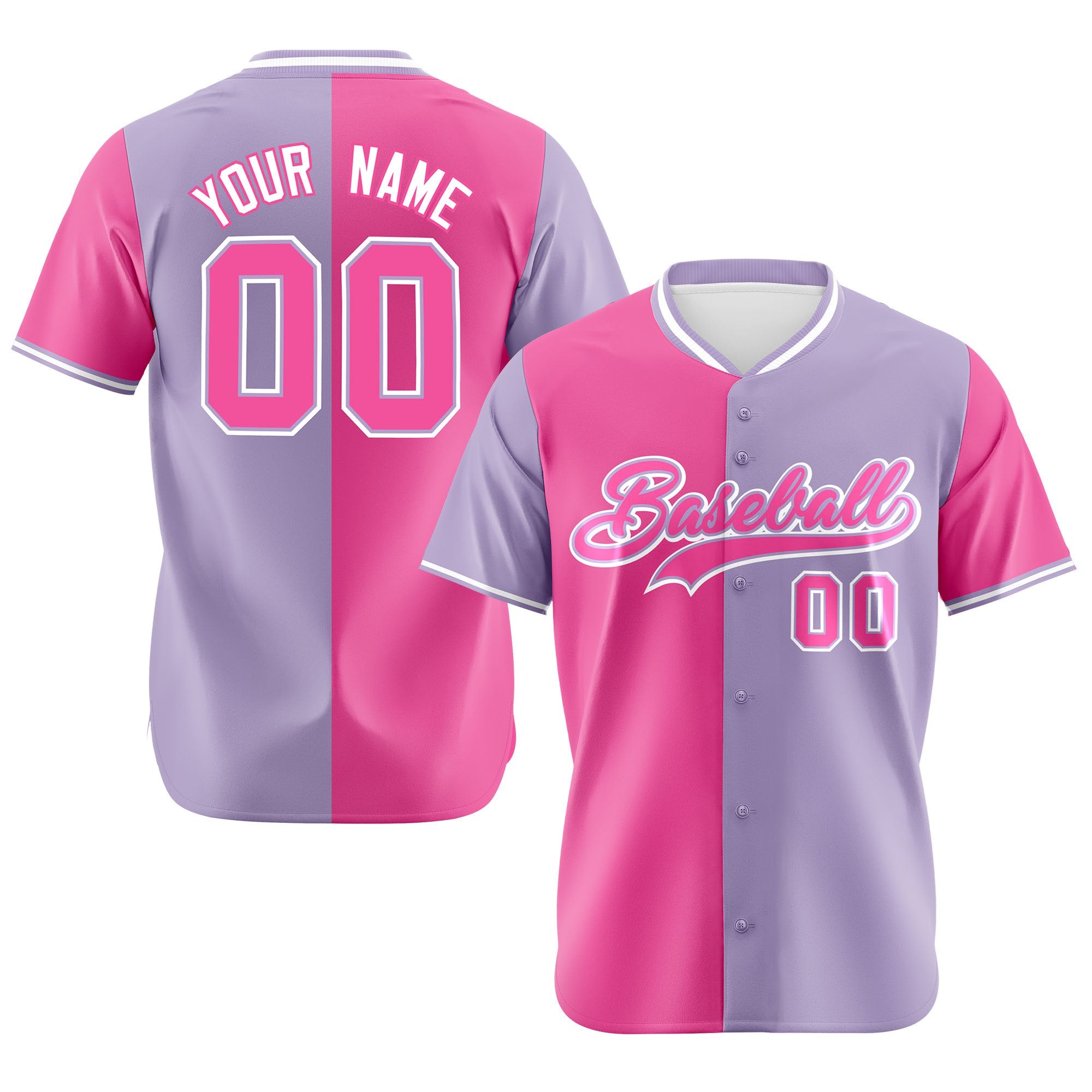 Custom Pink Light Purple Authentic Split Fashion Baseball Jersey