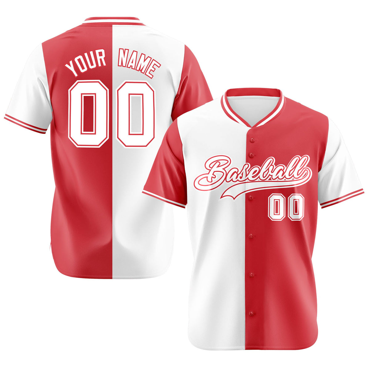 Custom White Light Red Authentic Split Fashion Baseball Jersey