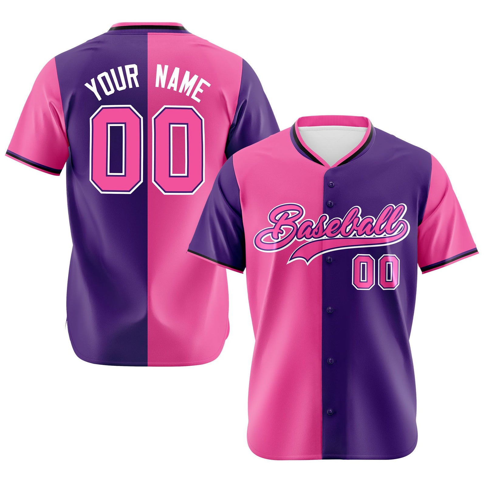 Custom Pink Purple Authentic Split Fashion Baseball Jersey