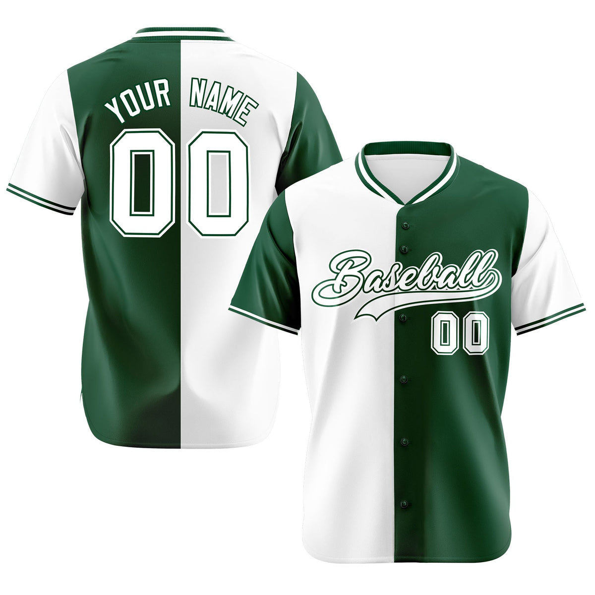Custom White Green Authentic Split Fashion Baseball Jersey