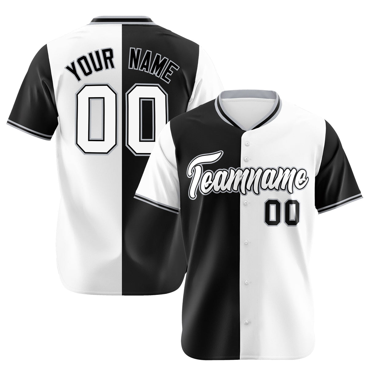 Custom Black White Authentic Split Fashion Baseball Jersey