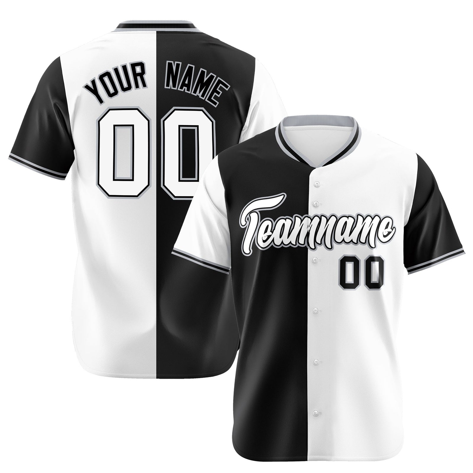 Custom Black White Authentic Split Fashion Baseball Jersey