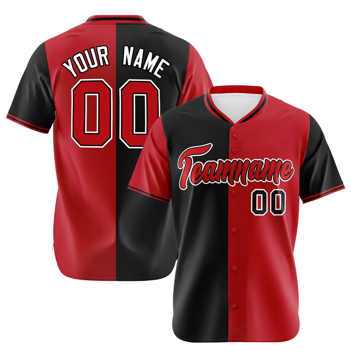 Custom Black Red Authentic Split Fashion Baseball Jersey