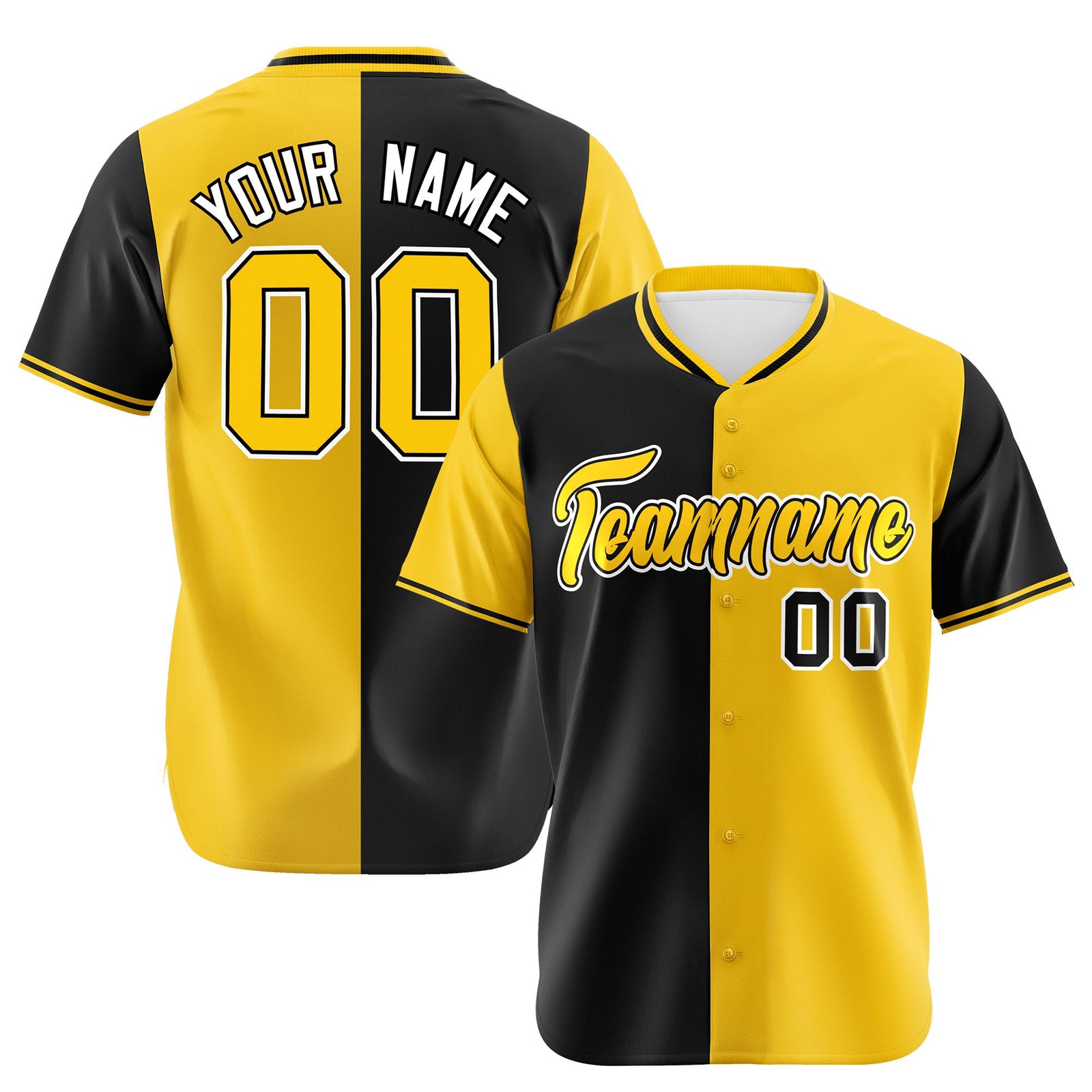 Custom Black Yellow Authentic Split Fashion Baseball Jersey