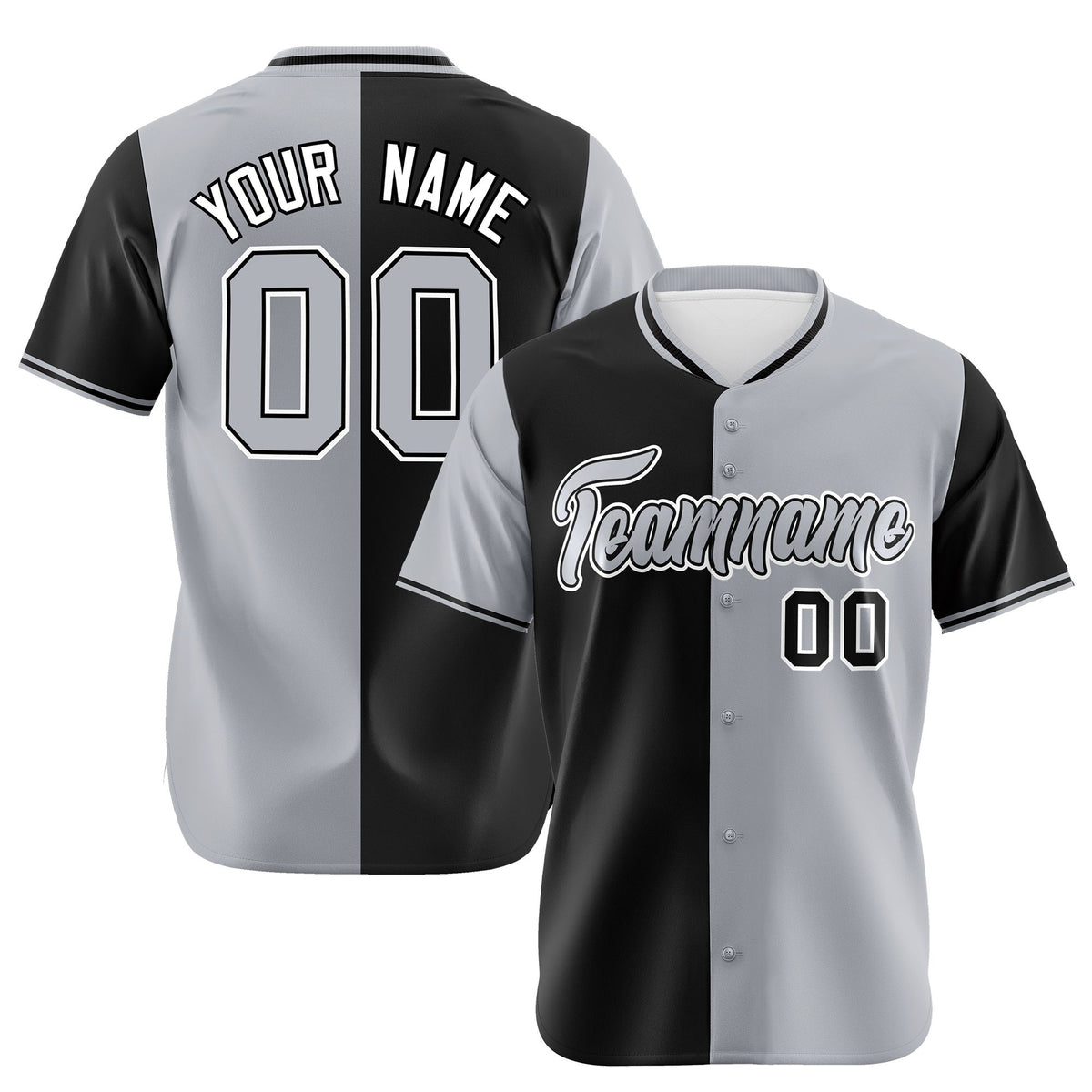 Custom Black Gray Authentic Split Fashion Baseball Jersey