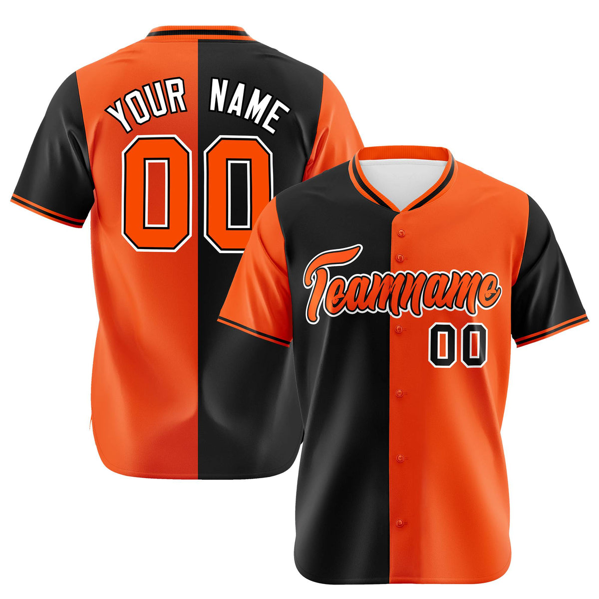 Custom Black Orange Authentic Split Fashion Baseball Jersey