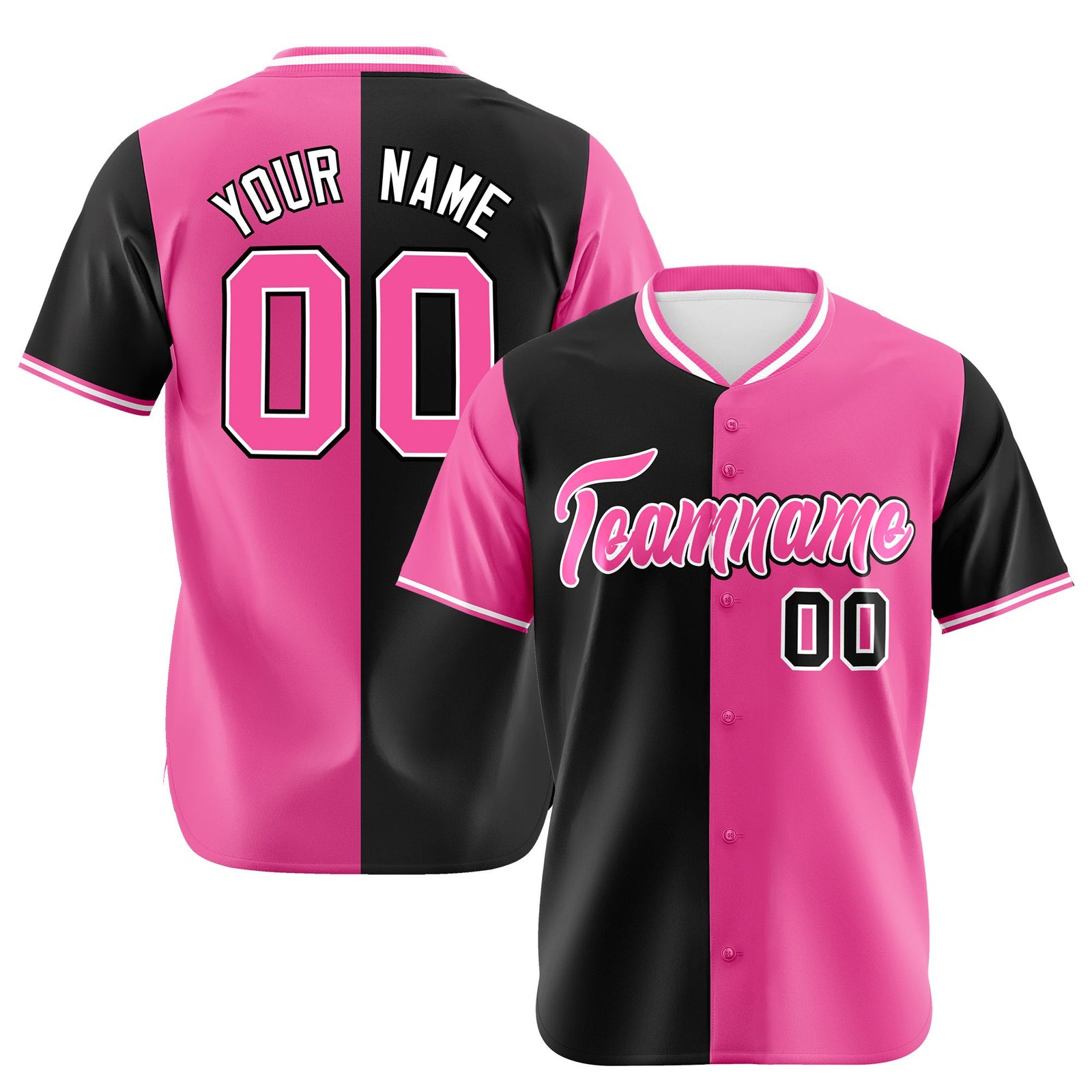 Custom Black Pink Authentic Split Fashion Baseball Jersey