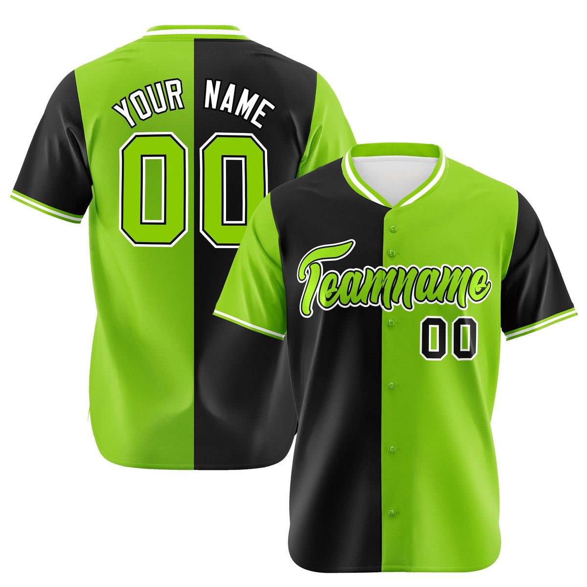 Custom Black Neon Green Authentic Split Fashion Baseball Jersey