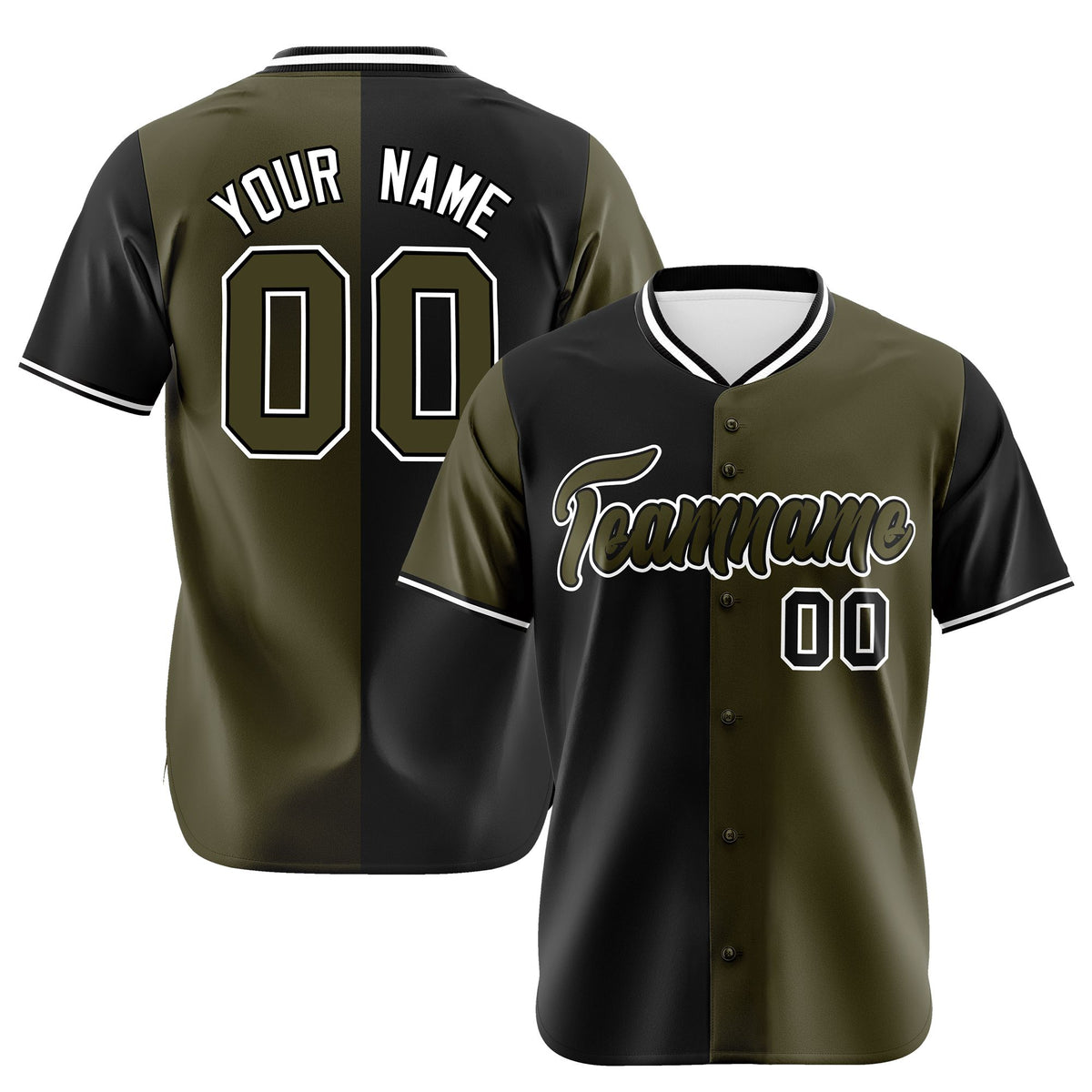 Custom Black Olive Authentic Split Fashion Baseball Jersey