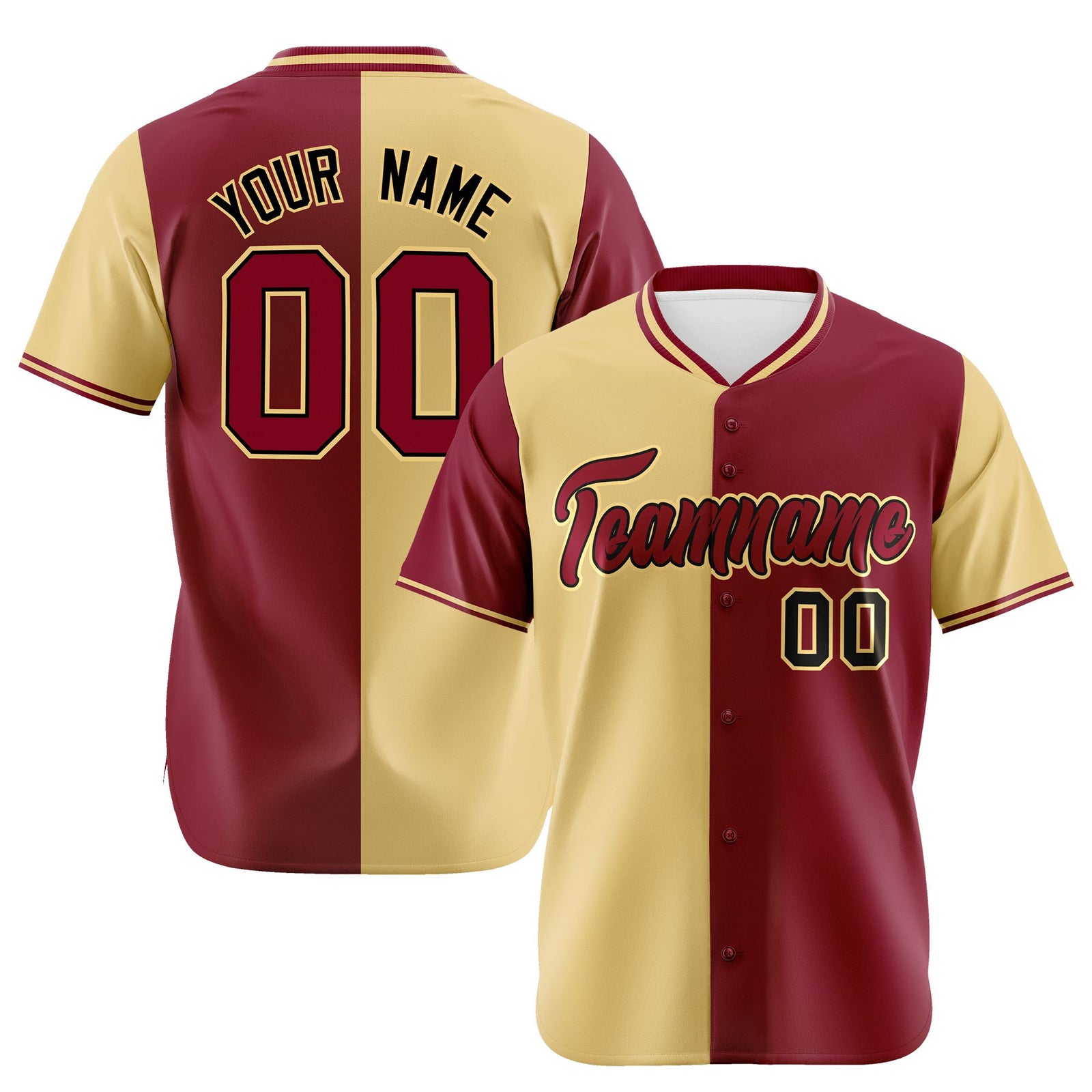 Custom Khaki Crimson Authentic Split Fashion Baseball Jersey