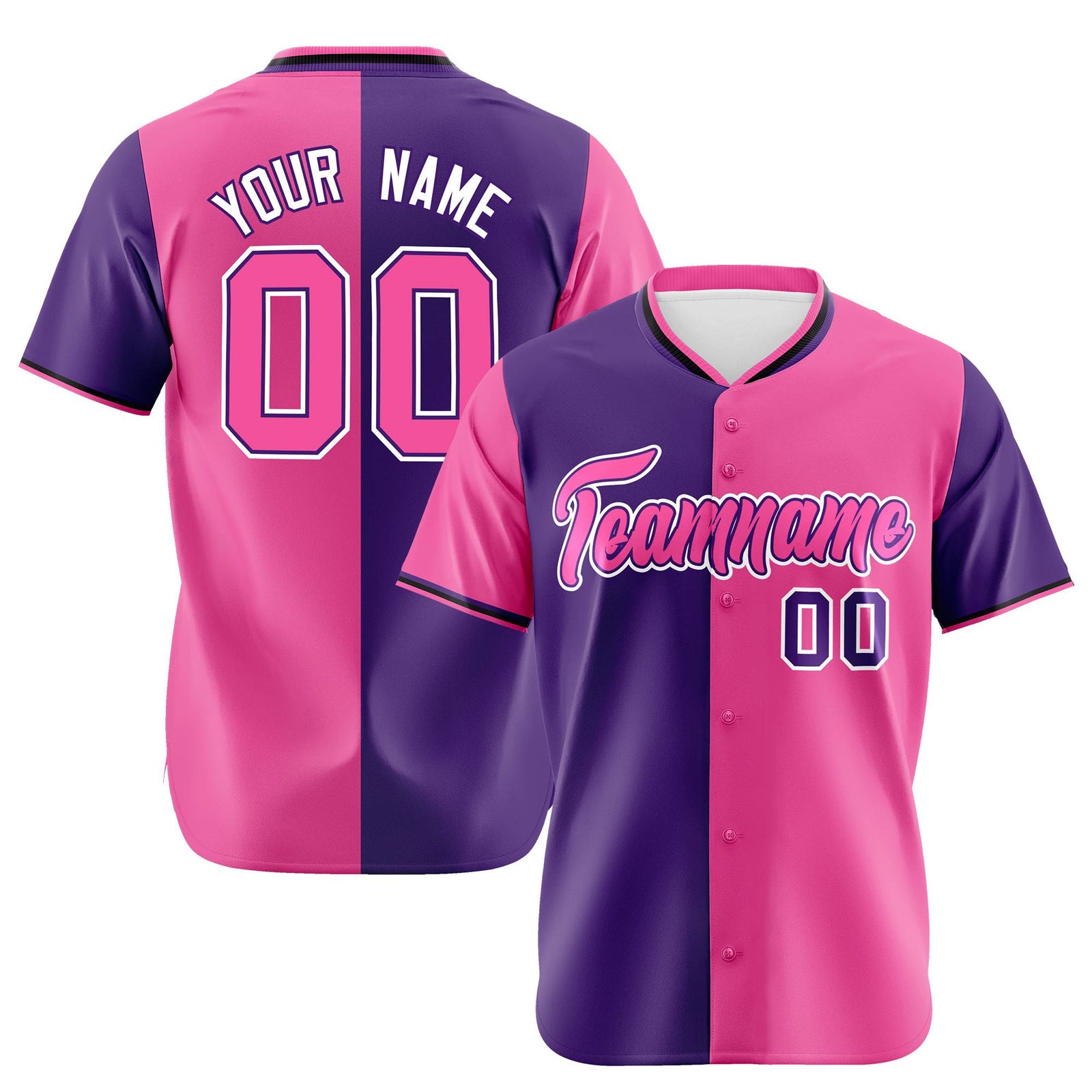 Custom Purple Pink Authentic Split Fashion Baseball Jersey