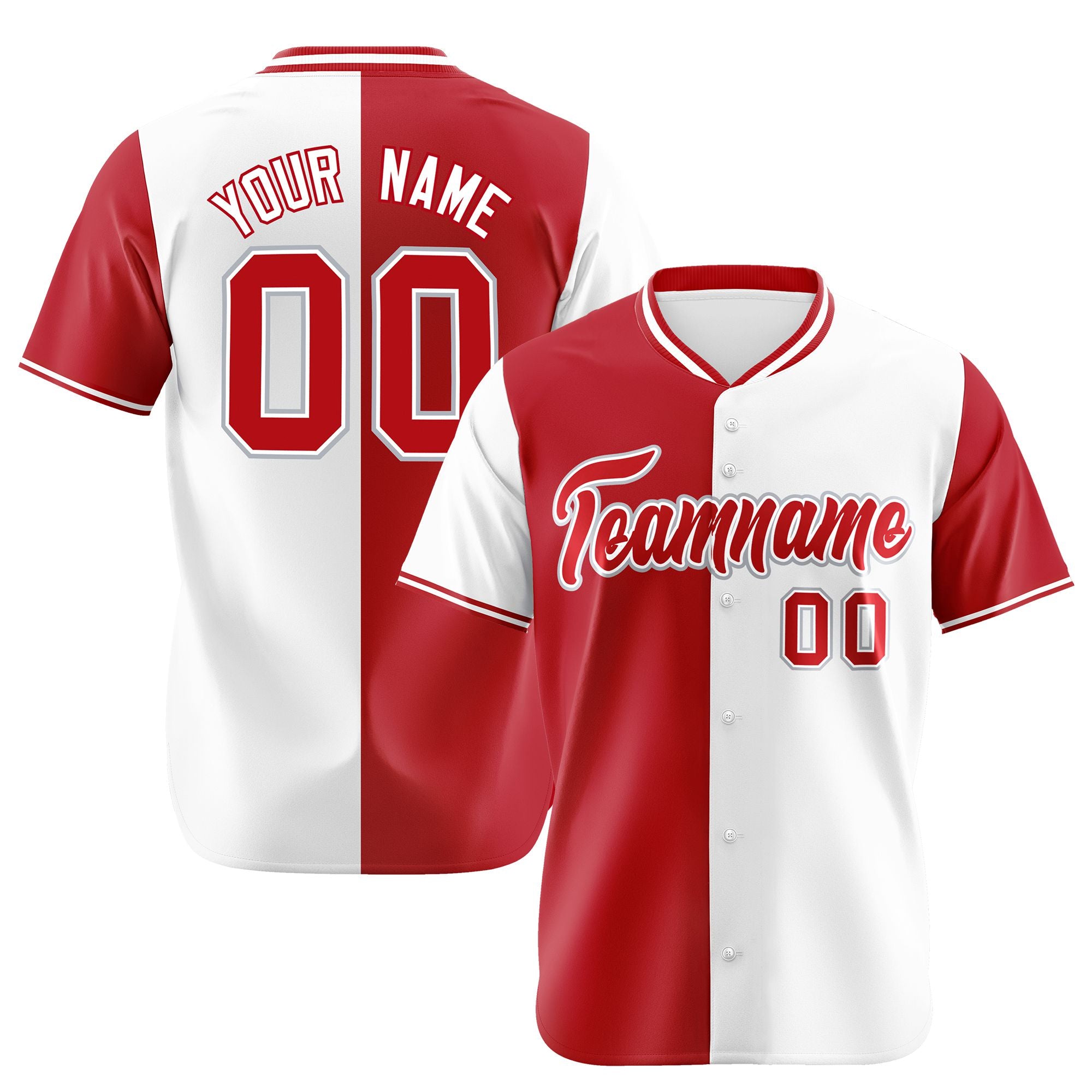 Custom Red White Authentic Split Fashion Baseball Jersey