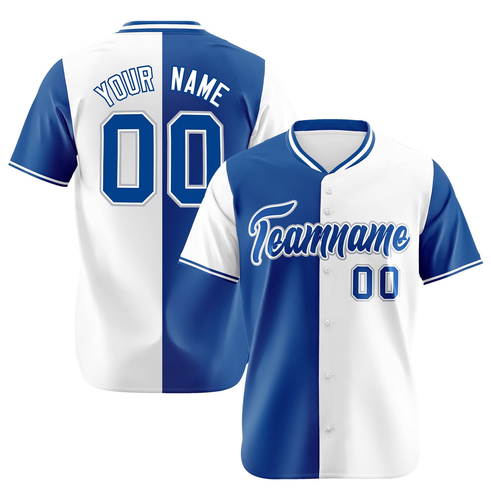 Custom Royal Blue White Authentic Split Fashion Baseball Jersey