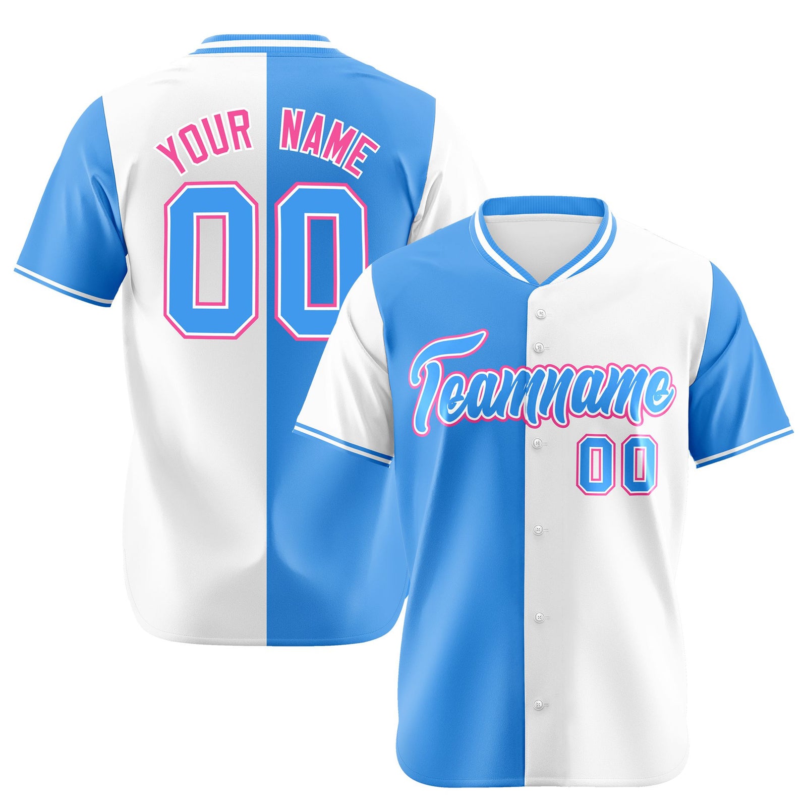 Custom Powder Blue White Authentic Split Fashion Baseball Jersey