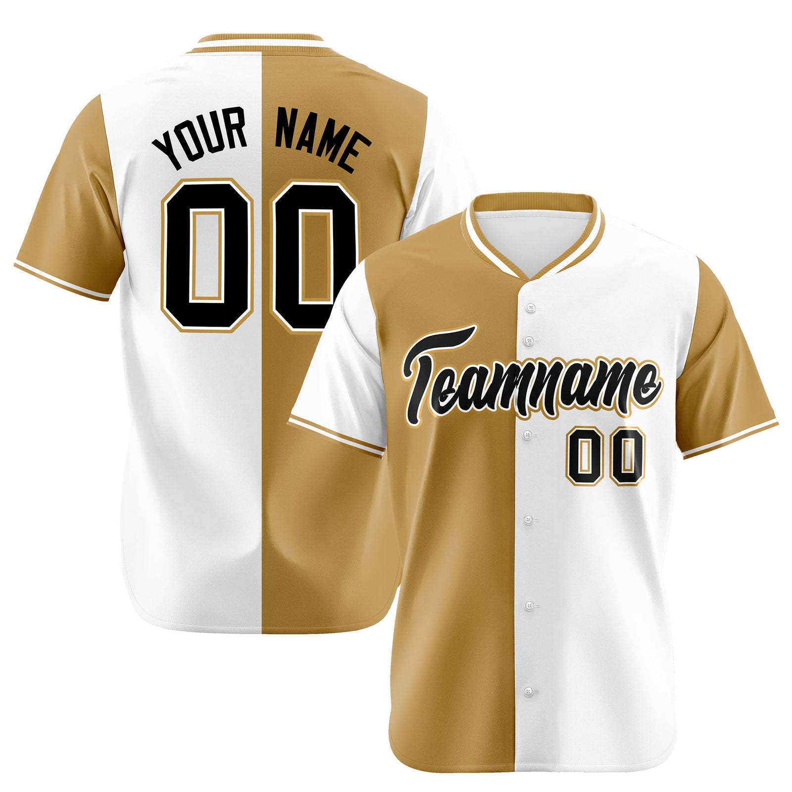 Custom Old Gold White Authentic Split Fashion Baseball Jersey