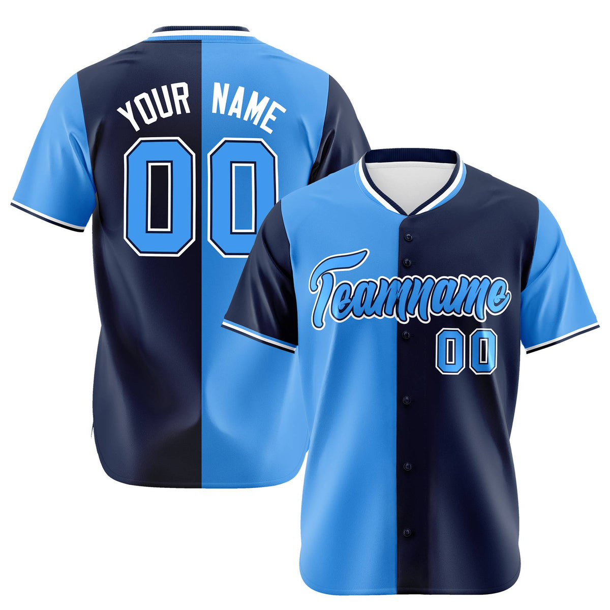 Custom Powder Blue Navy Authentic Split Fashion Baseball Jersey