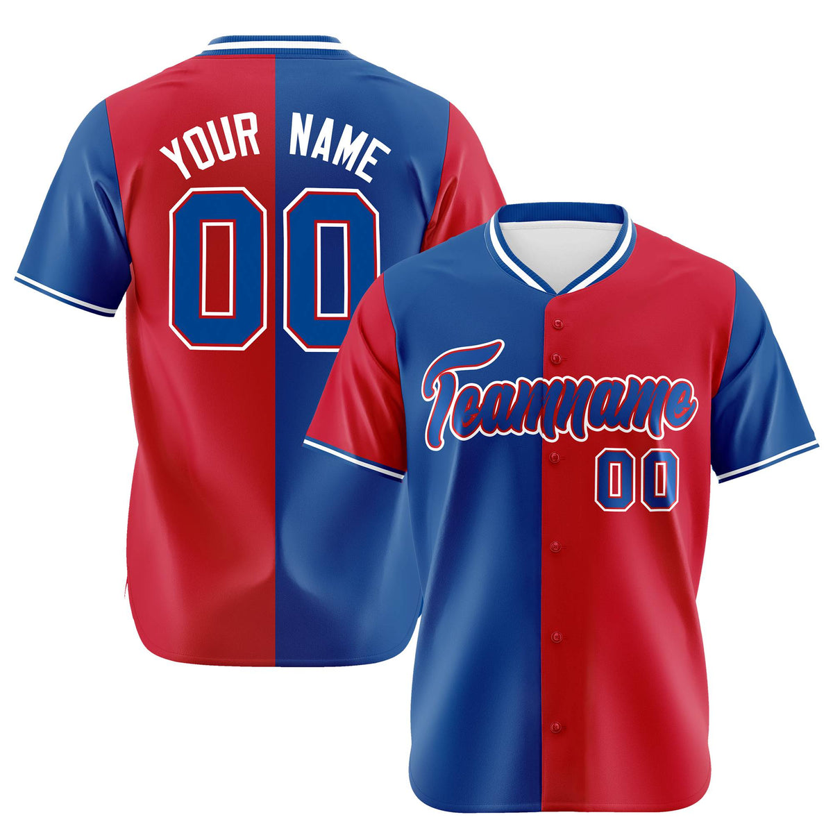 Custom Royal Blue Red Authentic Split Fashion Baseball Jersey