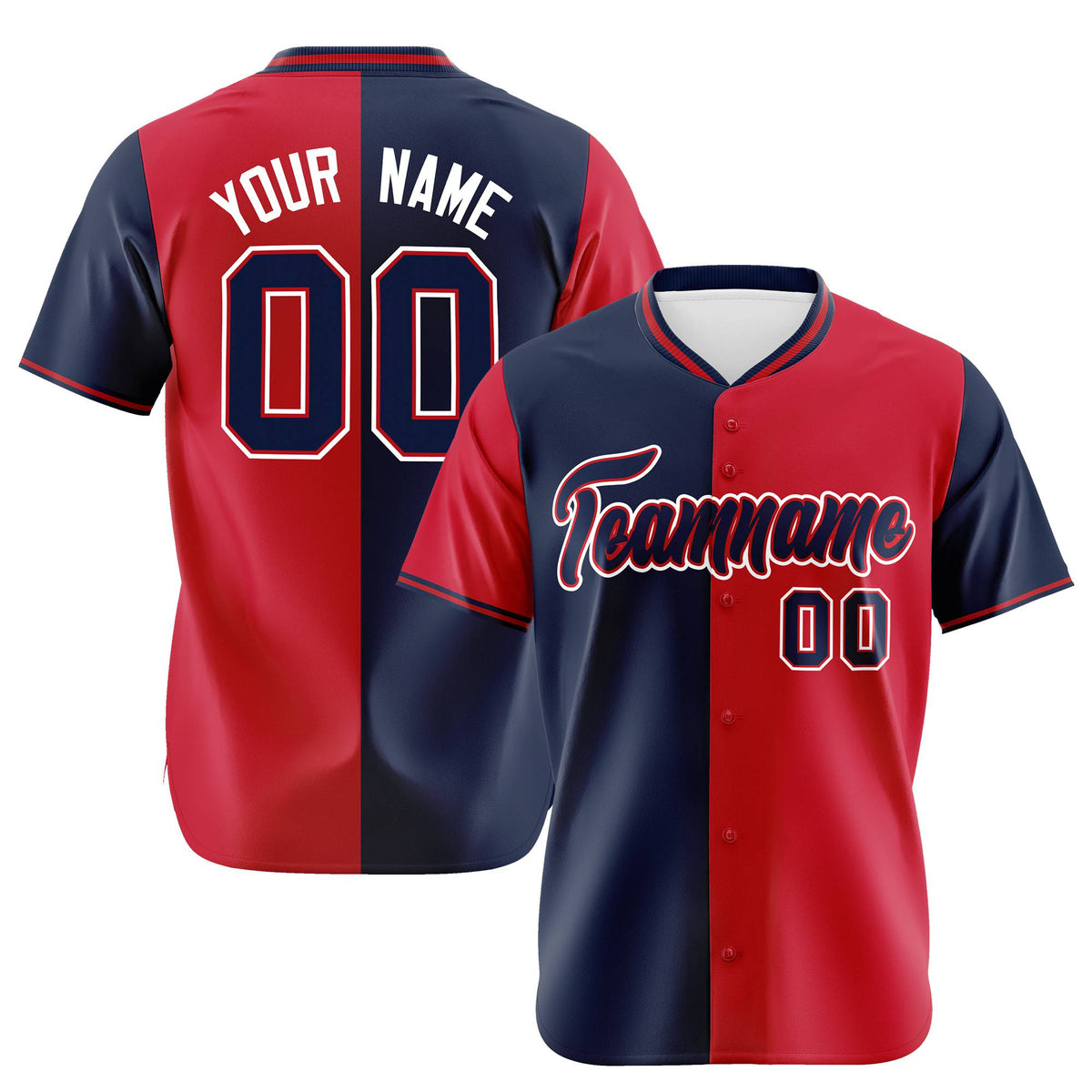 Custom Navy Red Authentic Split Fashion Baseball Jersey