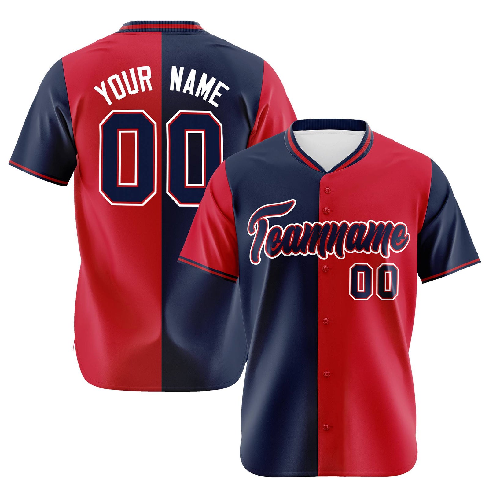 Custom Navy Red Authentic Split Fashion Baseball Jersey