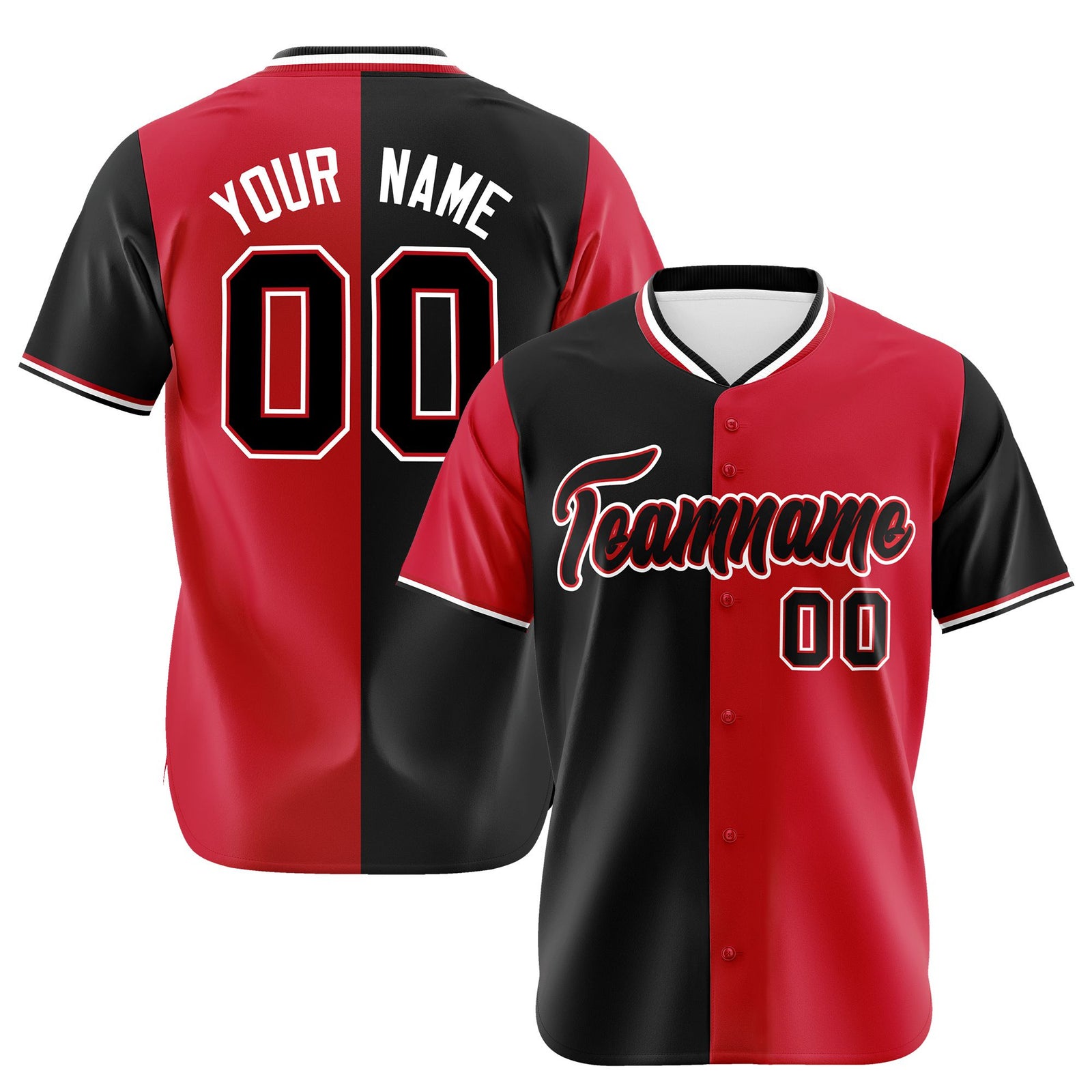 Custom Black Red Authentic Split Fashion Baseball Jersey