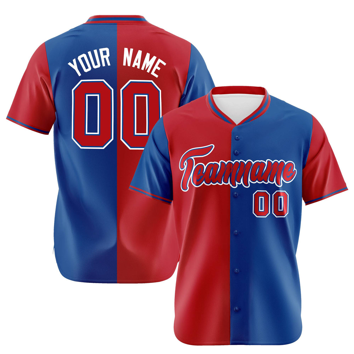 Custom Red Royal Blue Authentic Split Fashion Baseball Jersey