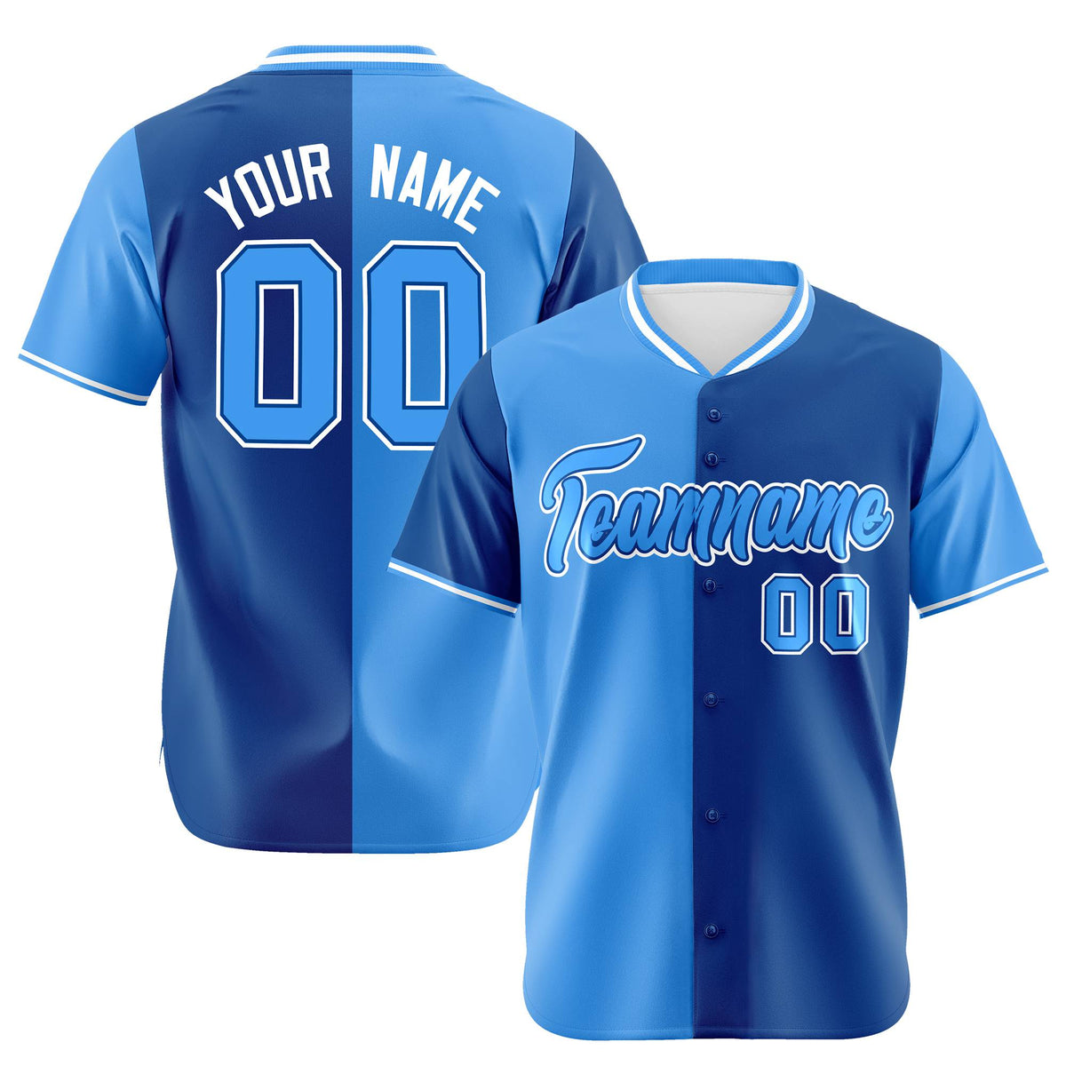 Custom Powder Blue-Royal Blue Authentic Split Fashion Baseball Jersey