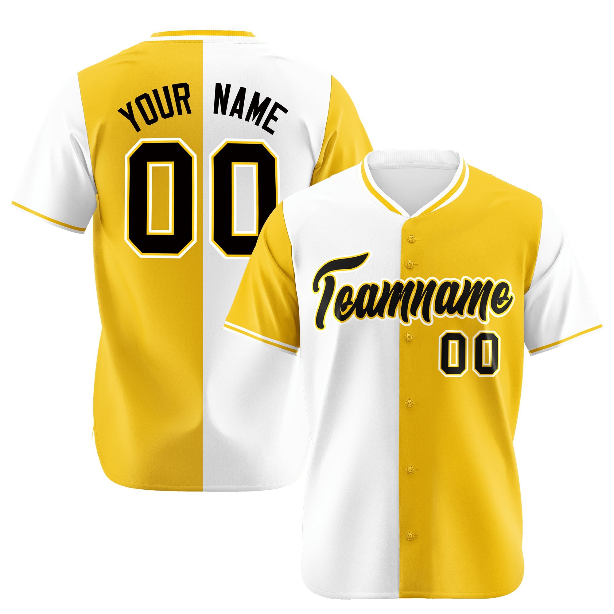 Custom White Gold Authentic Split Fashion Baseball Jersey