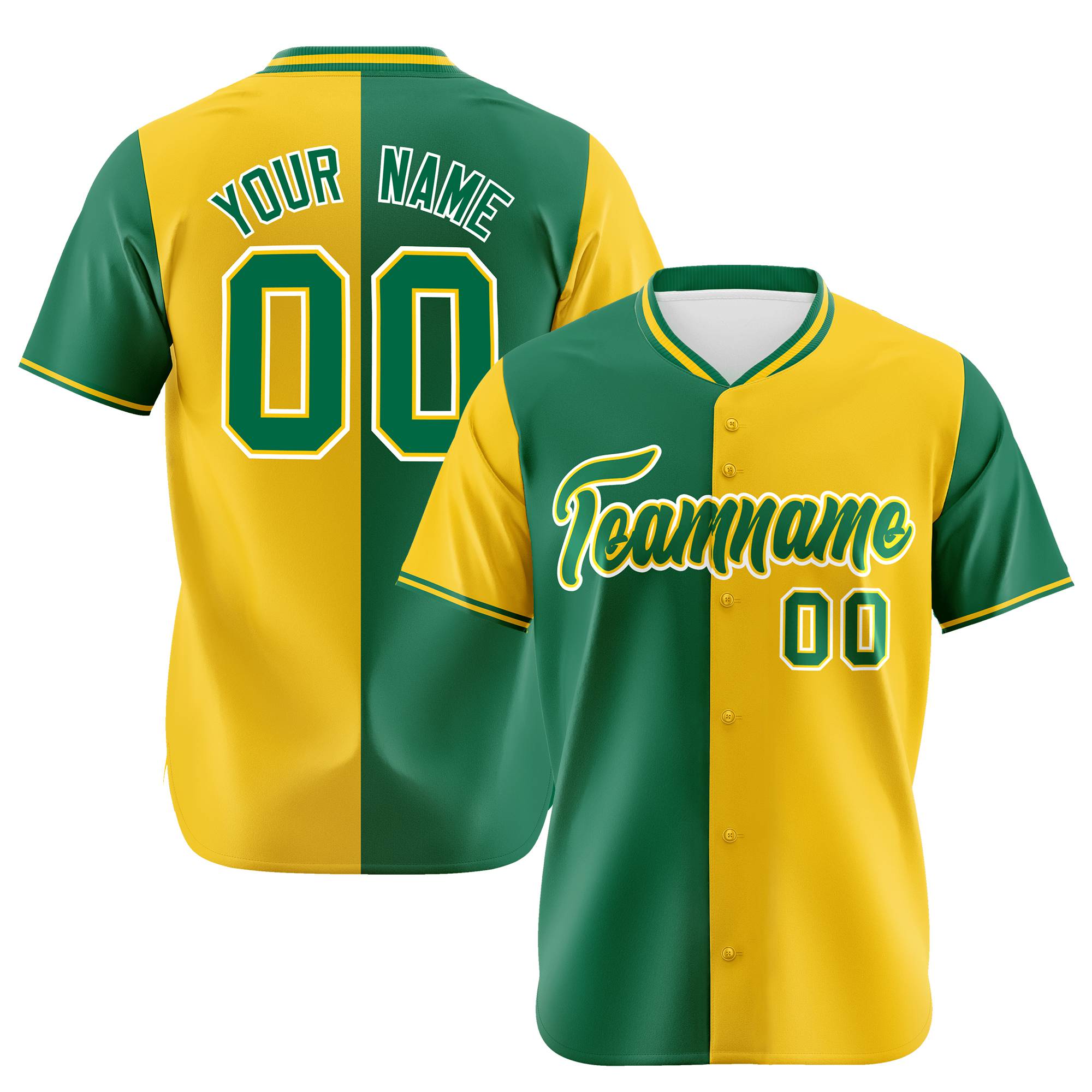 Custom Kelly Green Gold Authentic Split Fashion Baseball Jersey