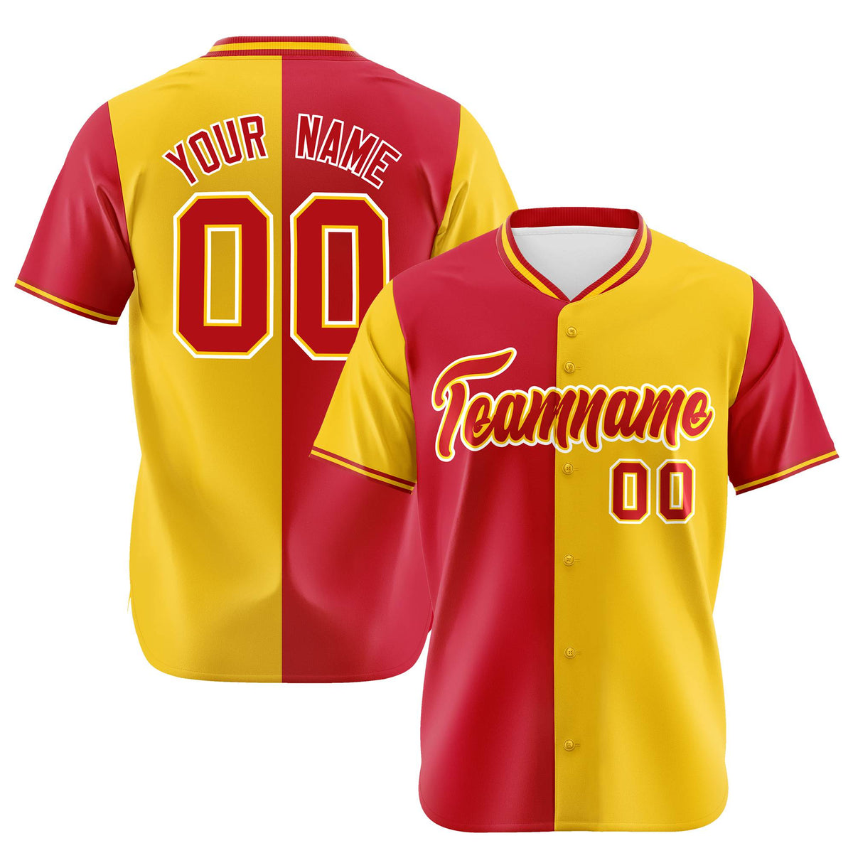 Custom Red Gold Authentic Split Fashion Baseball Jersey