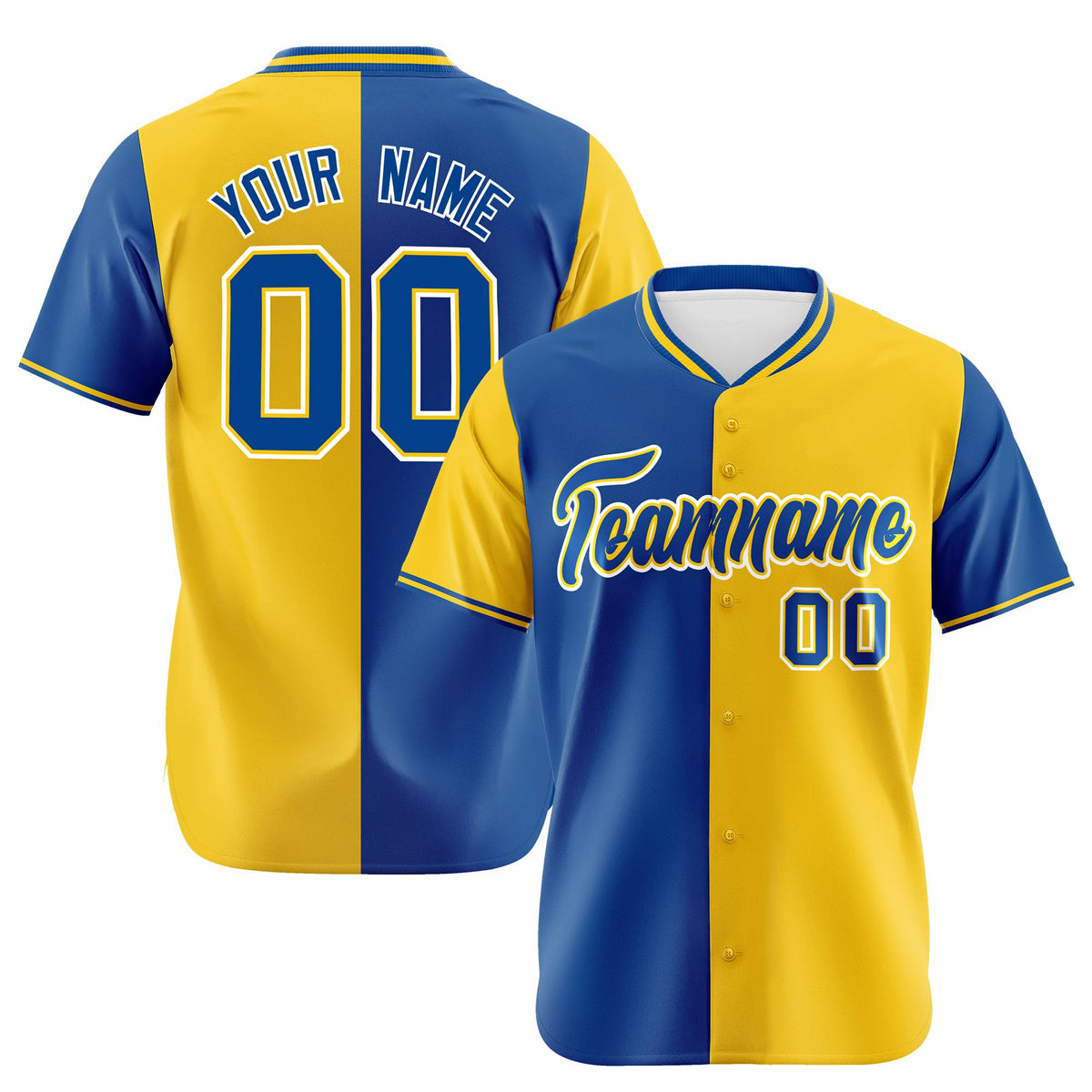 Custom Royal Blue Gold Authentic Split Fashion Baseball Jersey