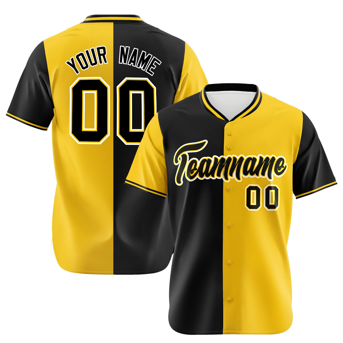 Custom Black Gold Authentic Split Fashion Baseball Jersey