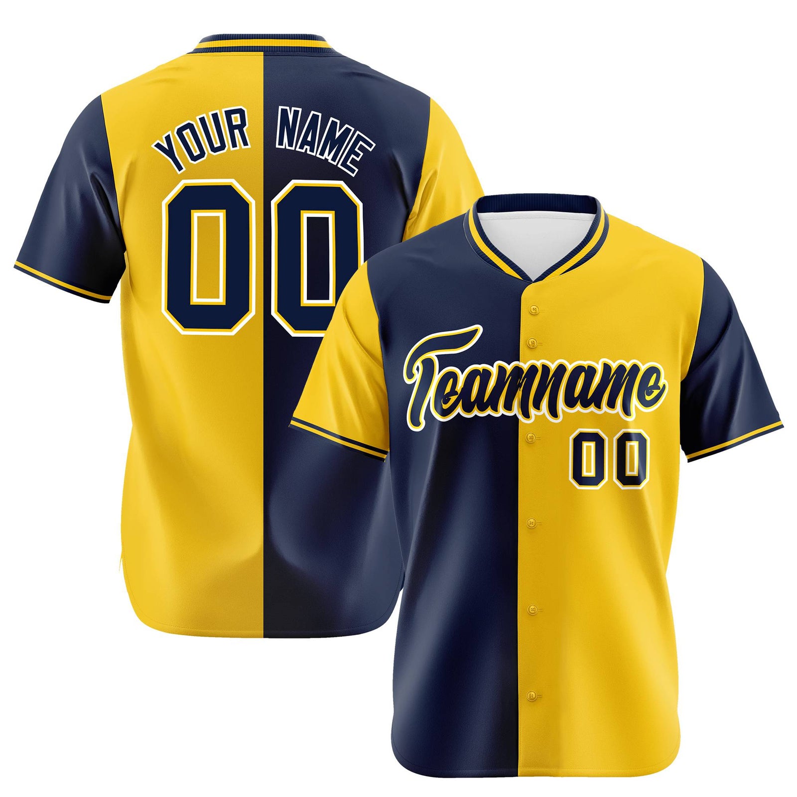 Custom Navy Gold Authentic Split Fashion Baseball Jersey